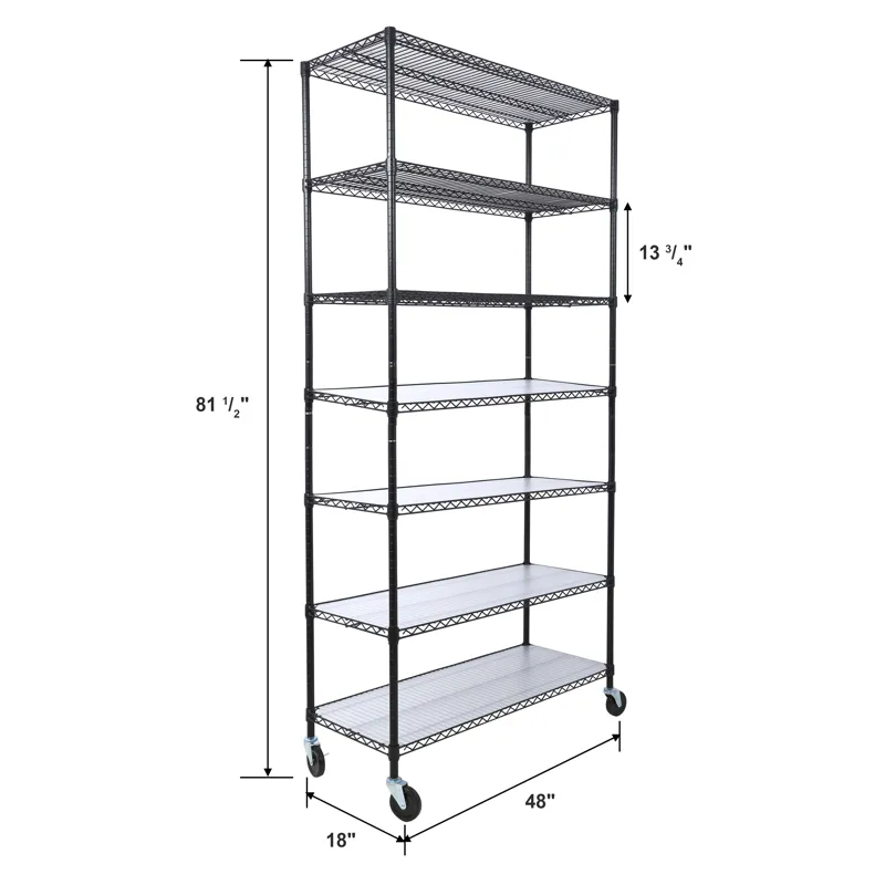 7 Tier Metal Shelf Wire Shelving Unit, 2450Lbs Heavy Duty Adjustable Storage Rack With Wheels & Shel