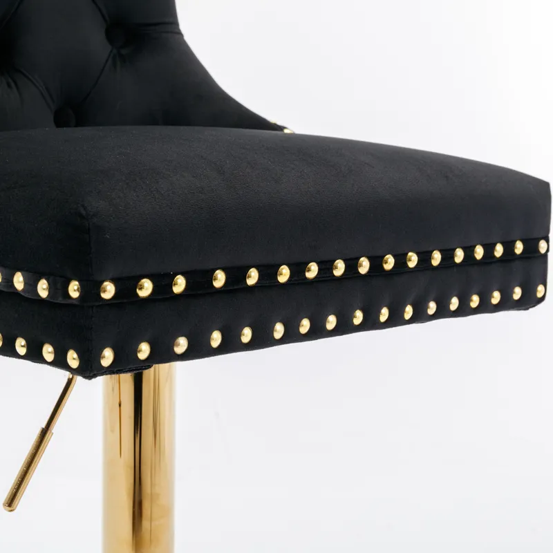 Thick Golden Swivel Velvet Barstools Adjusatble Seat Height From 27-35\", Modern Upholstered Bar Sto