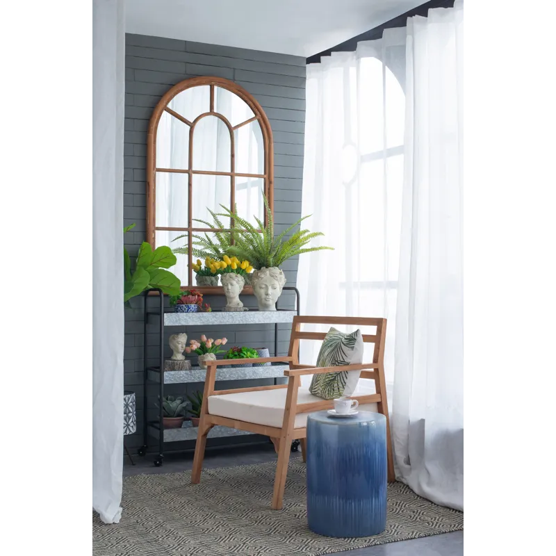 Large Arched Accent Mirror With Frame With Decorative Window Look Classic Architecture Style Solid F