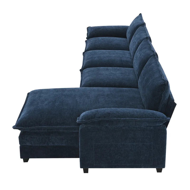 Modern L Shaped Chenille Cloud Sofa With Double Seat Cushions, 5 Seat Upholstered Indoor Furniture, 