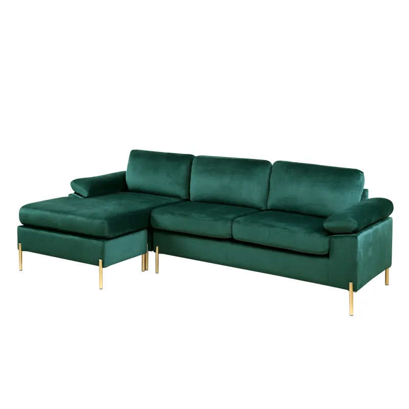 Shannon - Velvet Sectional Sofa With Chaise - Green