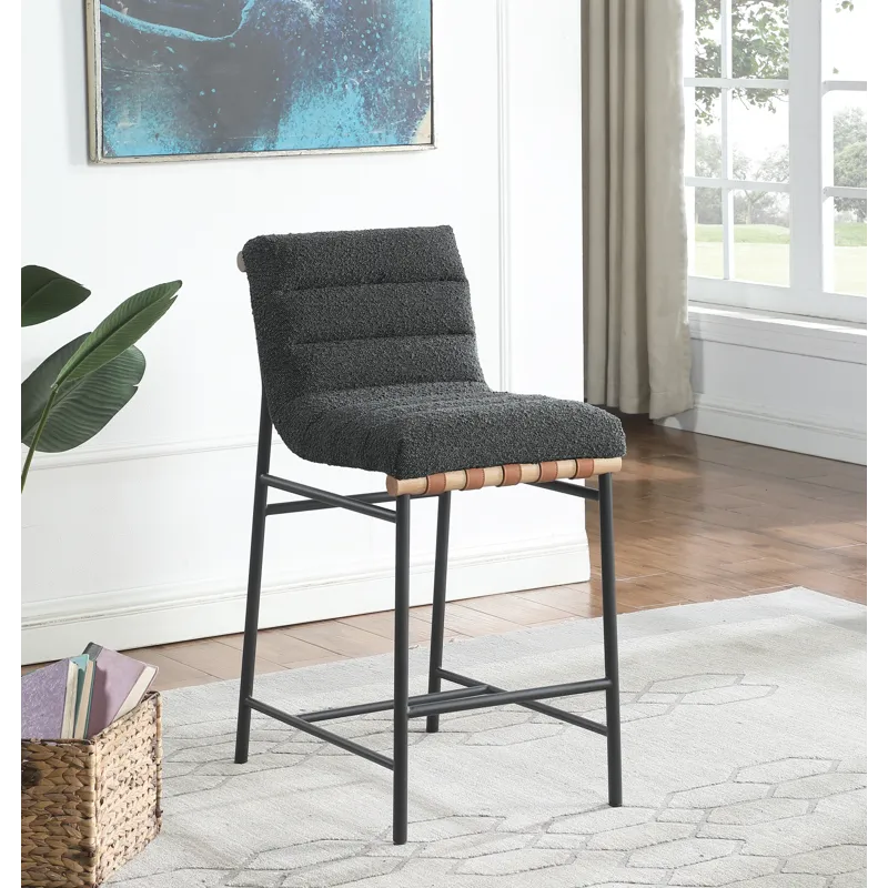 Lahni - 17.Boucle Fabric Counter Height Chair - Dark Gray