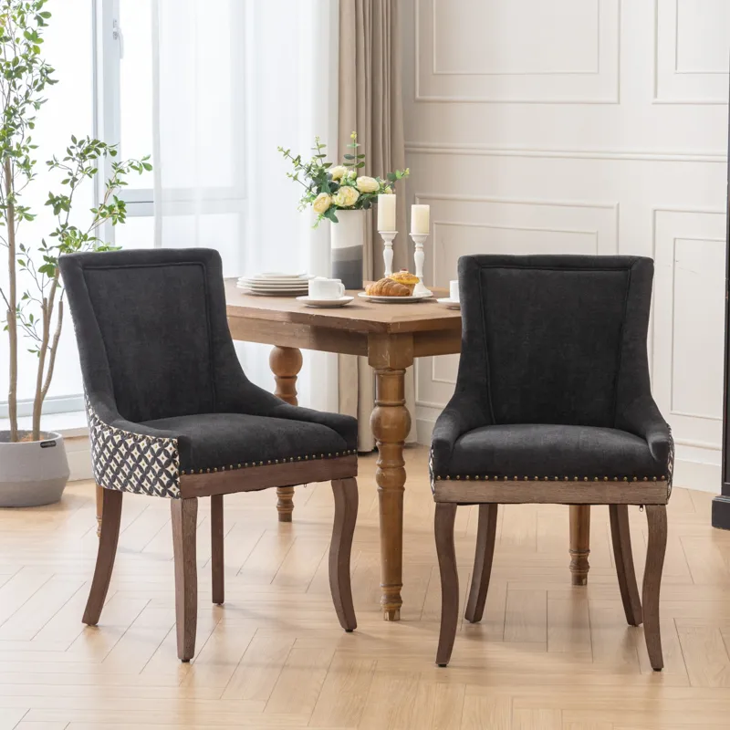 Ultra Side Dining Chair, Thickened Fabric Chairs With Neutrally Toned Solid Wood Legs, Bronze Nail H
