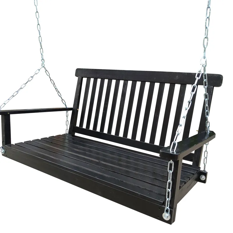 Front Porch Swing With Armrests For Outdoor Patio, Garden Yard, Backyard Or Sunroom - Black