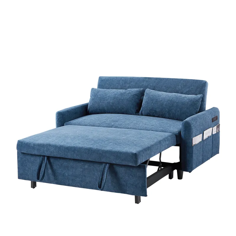 Pull Out Sleep Sofa Bed Loveseats Sofa Couch With Adjsutable Backrest, Storage Pockets, 2 Soft Pillo