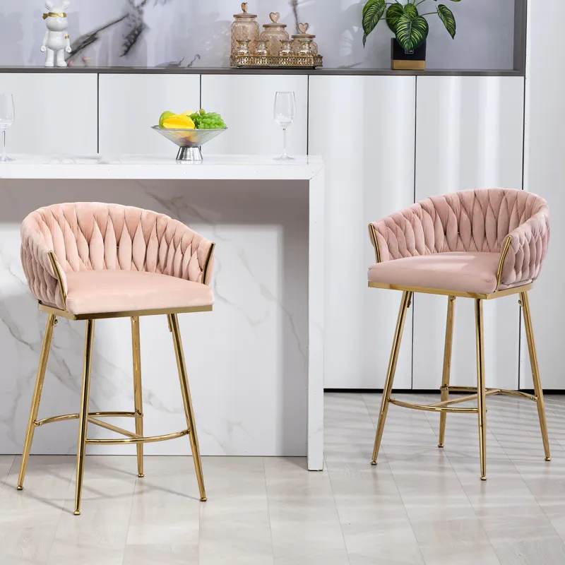 Counter Height Bar Stools (Set of 2) Kitchen Island Counter Bar Stool With Hand-Wave Back, Golden Ch