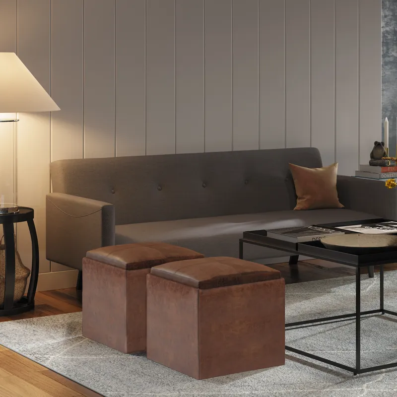 Rockwood - Cube Storage Ottoman with Tray - Distressed Saddle Brown