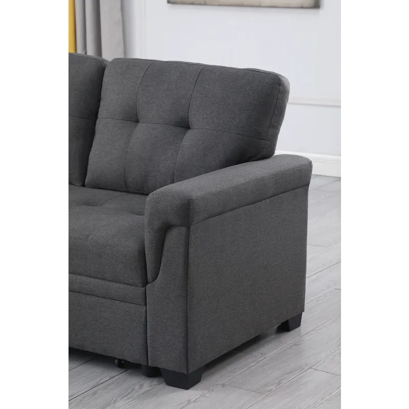 Lucca - Linen Reversible Sleeper Sectional Sofa With Storage Chaise - Dark Gray