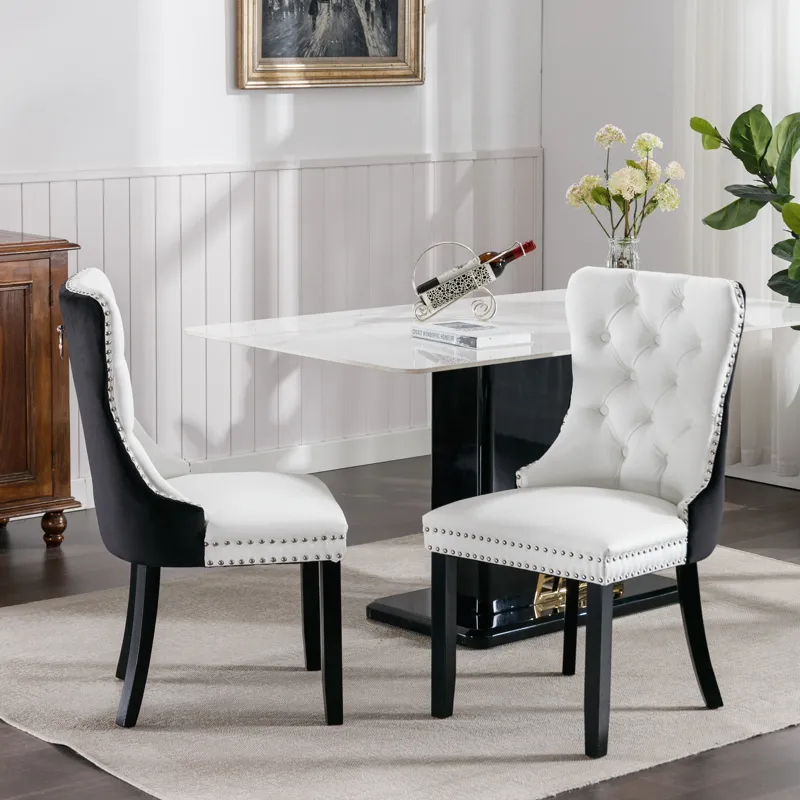 Nikki - Modern, High-End Tufted Solid Wood Contemporary PU And Velvet Upholstered Dining Chair With 