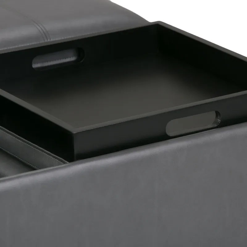 Avalon - Square Coffee Table Storage Ottoman - Stone Grey