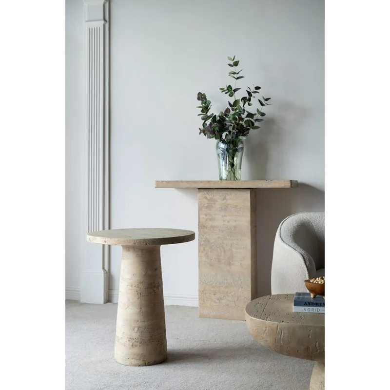 Round Side Table With Pedestal Base - Cream