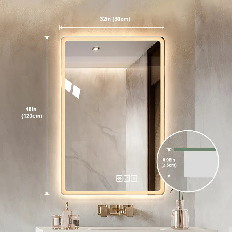 48\" Bathroom Mirror With LED Lights Front And Backlit, Anti-Fog Lighted Vanity Mirrors For Wall Mou