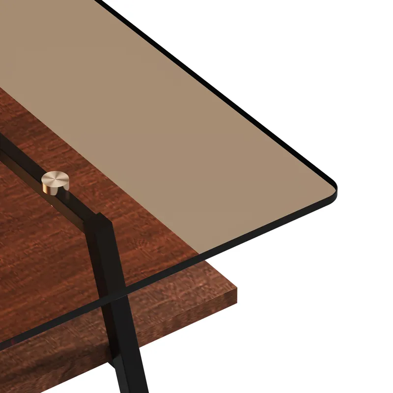 Rectangle Coffee Table, Tempered Glass Tabletop With Metal Legs, Modern Table For Living Room - Brow