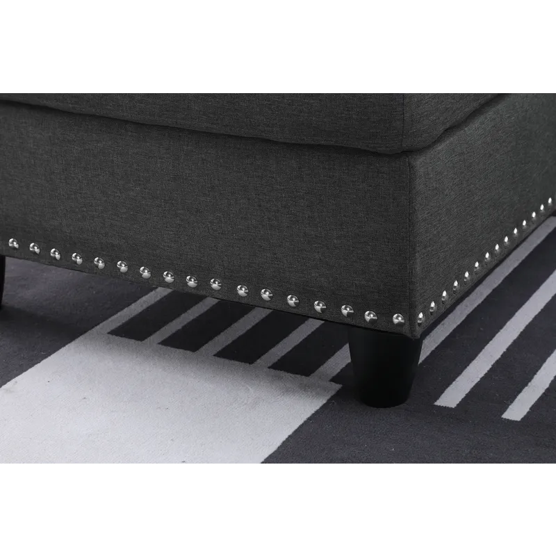 Alger - 98" Wide Left Hand Facing Sofa & Chaise With Ottoman - Dark Gray