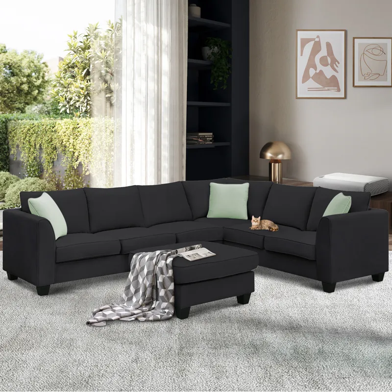 Sectional Sofa Couches Living Room Sets, 7 Seats Modular Sectional Sofa With Ottoman, L Shape Fabric
