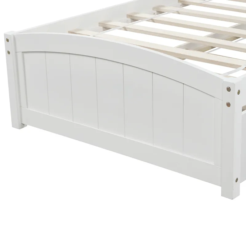 Twin Size, Platform Bed With Trundle - White