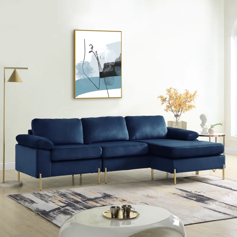 Shannon - Velvet Sectional Sofa With Chaise - Blue
