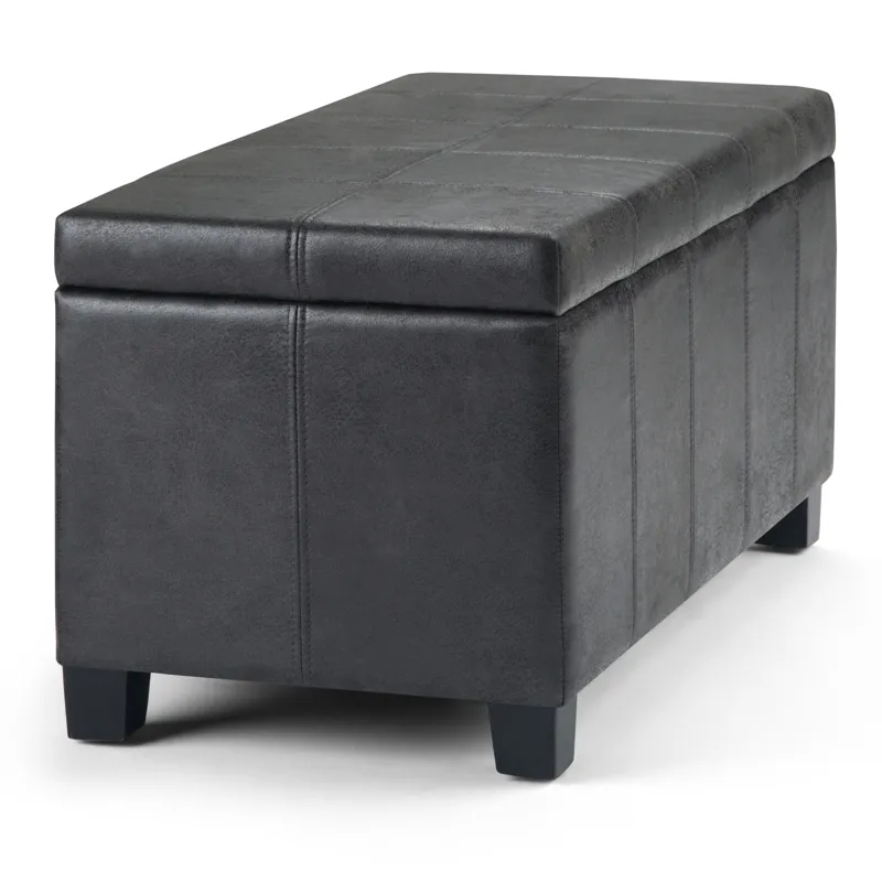 Dover - Storage Ottoman Bench - Distressed Black