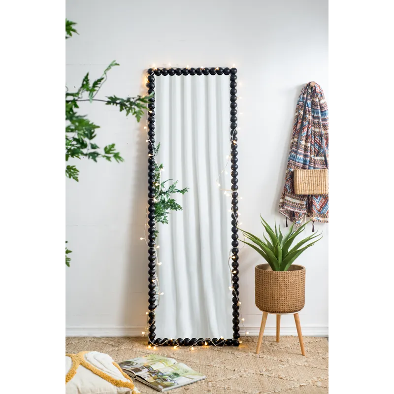 Full Length Mirror With Metal Beaded Frame, Rectangular Oversized Mirror For Living Room Bedroom - B