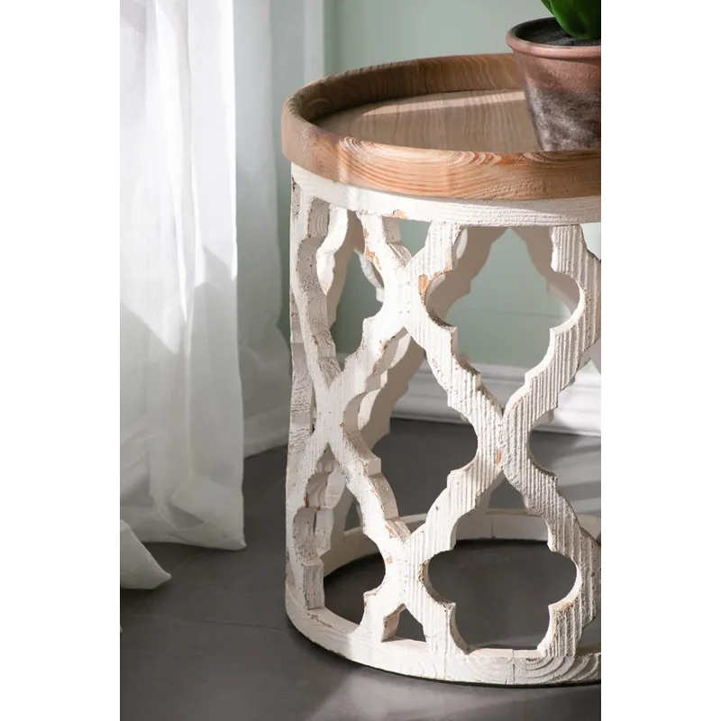 Large Distressed Side Table - White