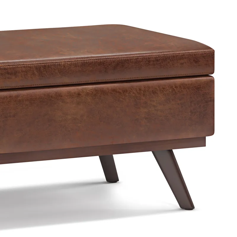 Owen - Lift Top Large Coffee Table Storage Ottoman - Distressed Saddle Brown