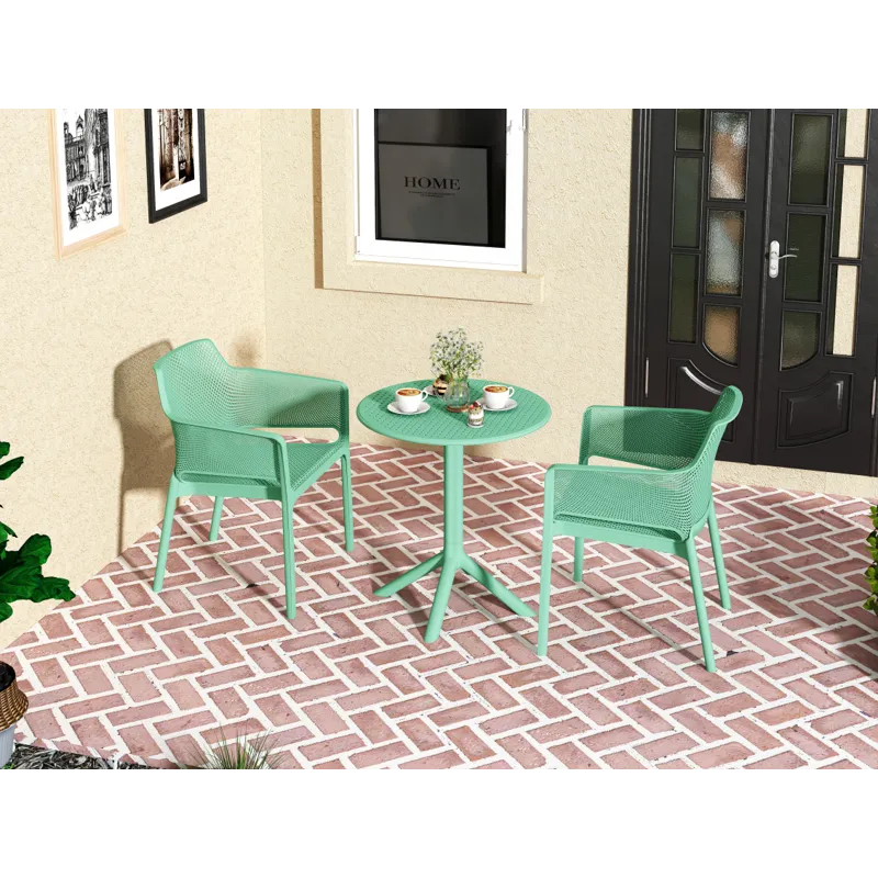 3 Piece Plastic Arm Chair Bistro Grs Premium Ocean Plastic - Green
