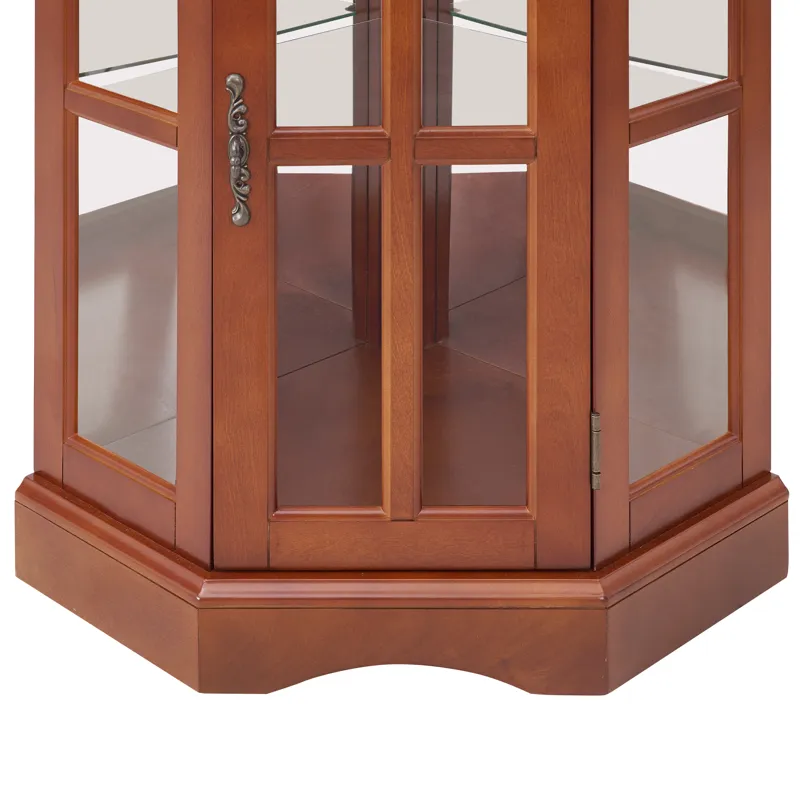 Corner Curio Cabinet With 5 Shelves And Lighting System (E26 Light Bulb Not Included) - Walnut
