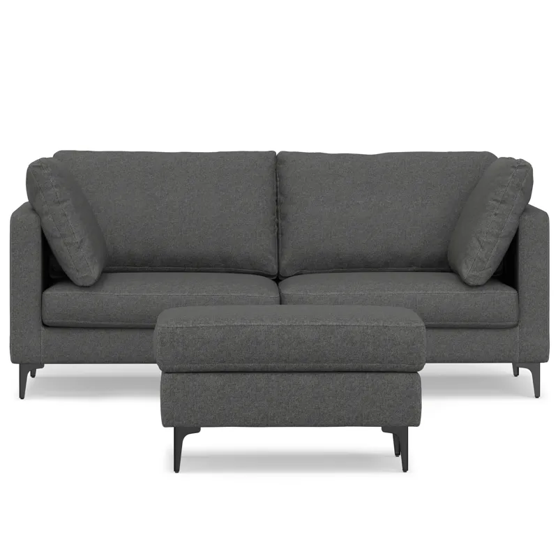 Ava - 76\" Mid Century Sofa with Ottoman Set - Pebble Gray