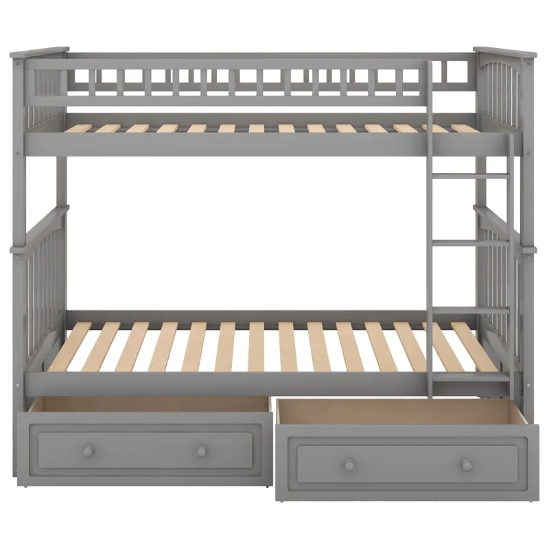 Twin Over Twin Bunk Bed With Drawers, Convertible Beds - Gray