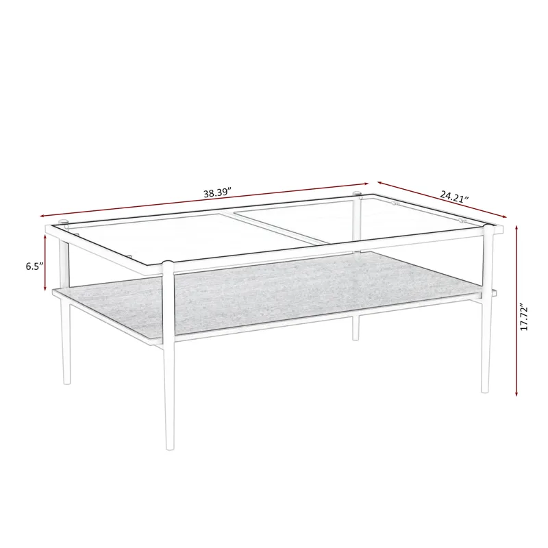 Rectangle Coffee Table With Tempered Glass Top And White Legs, Modern Table For Living Room - Gray