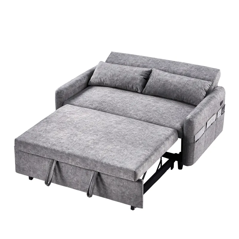 Pull Out Sleep Sofa Bed Loveseats Sofa Couch With Adjsutable Backrest, Storage Pockets, 2 Soft Pillo