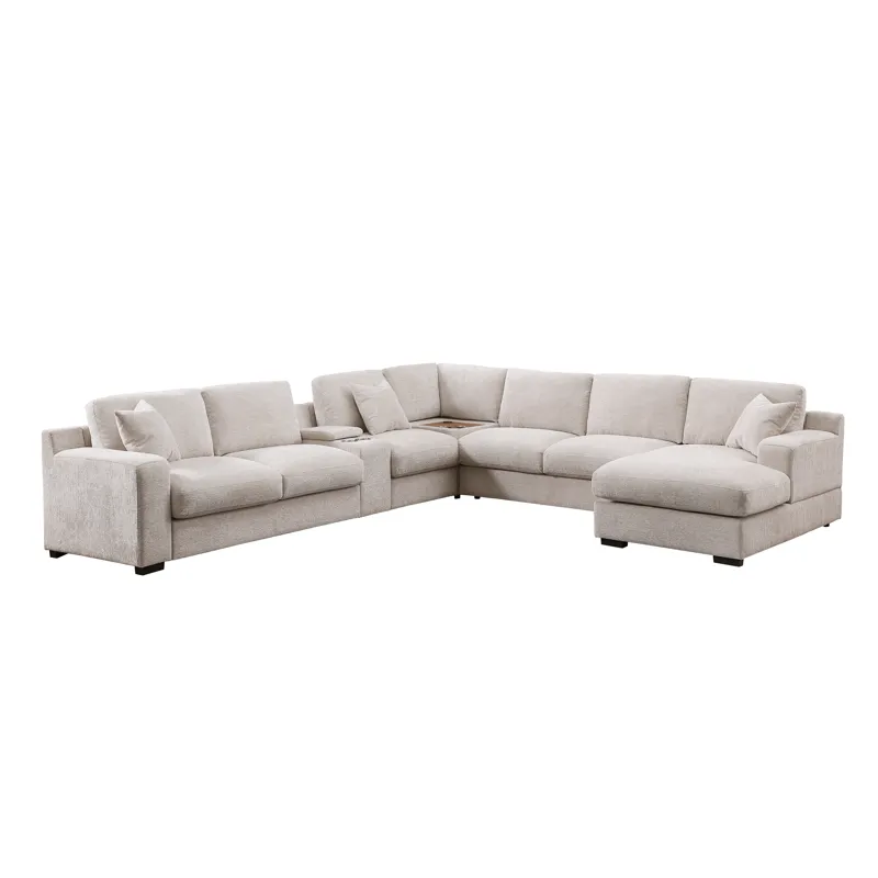 Celine - Chenille Fabric Corner Sectional Sofa With Right-Facing Chaise, Cupholders, And Charging Po