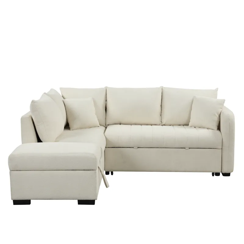 L-Shaped Sectional Pull Out Sofa Bed Sleeper Sofa With Two USB Ports, Two Power Sockets And A Movabl