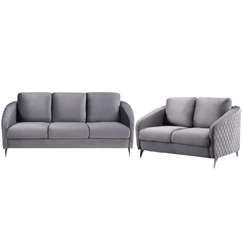 Sofia - Velvet Fabric Sofa, Loveseat Living Room (Set of 2) - Gray