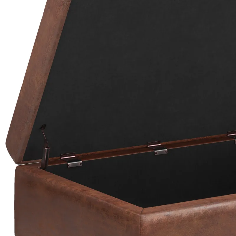 Shay - Mid Century Small Coffee Table Storage Ottoman - Distressed Saddle Brown