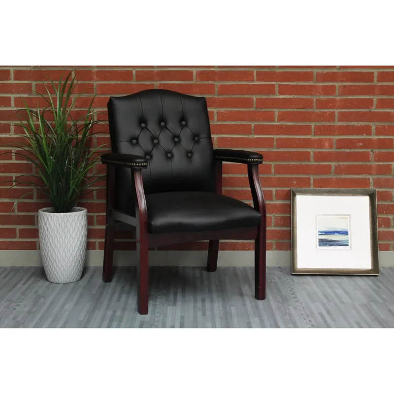 Leather Reception Guest Chairs With Padded Seat And Arms Ergonomic Mid-Back Office Executive Side Ch