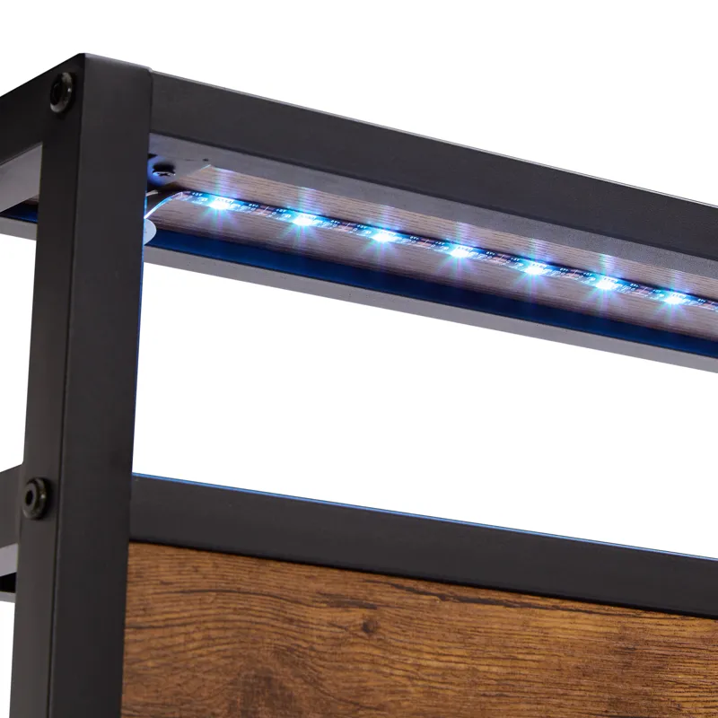 Queen Size Metal Platform Bed Frame With Wooden Headboard And Footboard With USB Liner, LED Lights, 