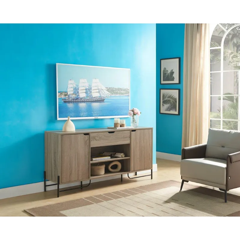 Buffet With Metal Legs With Two Door One Drawer Six Shelves - Brown & Black