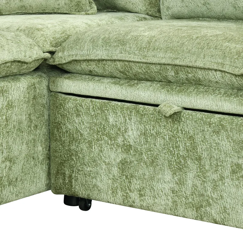 Convertible Sofa Bed Sectional Sofa Sleeper L-Shaped Sofa With A Storage Ottoman, Two Pillows, Two P
