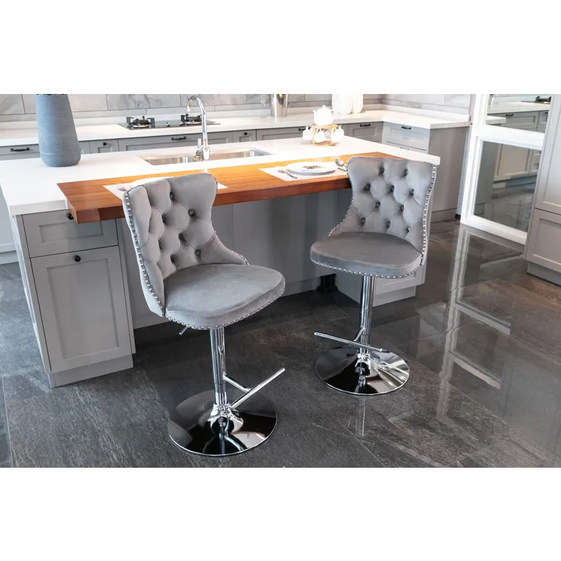 Swivel Velvet Barstools Adjusatble Seat Height From 25-33\", Modern Upholstered Chrome Base Bar Stoo