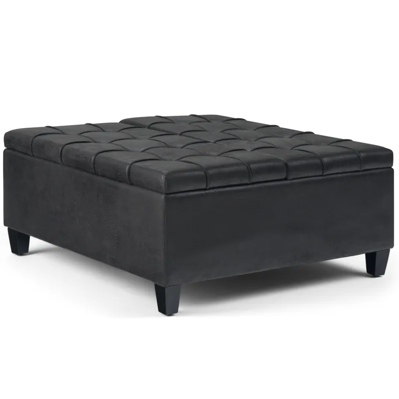 Harrison - Coffee Table Storage Ottoman - Distressed Black