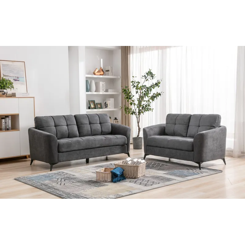 Callie - Woven Fabric Living Room Sofa, Loveseat (Set of 2) - Gray