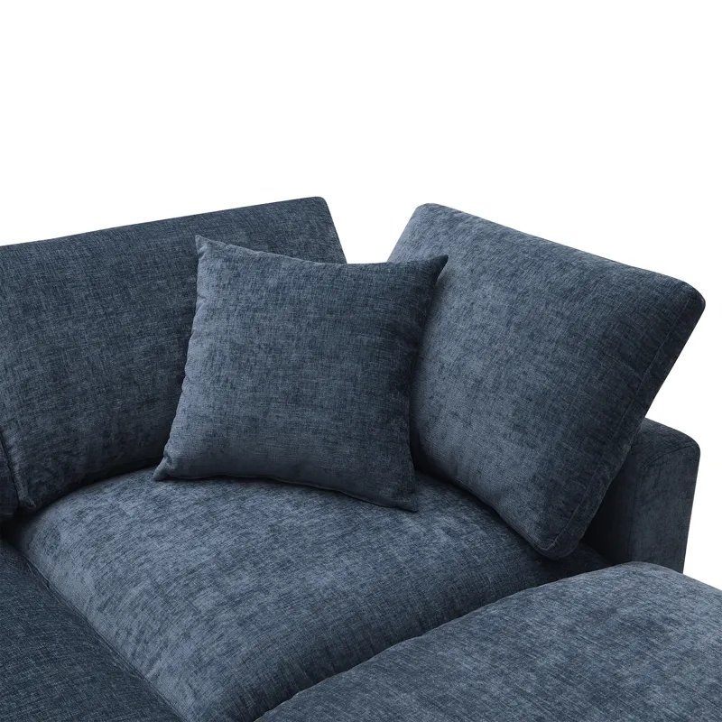Modern Modular Cloud Sofa Bed, 6 Seat Chenille Sectional Couch Set With Ottoman, Free Combination, C