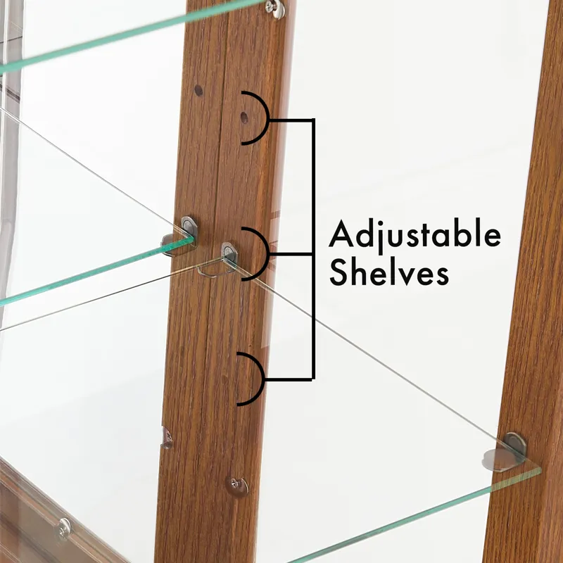 Curio Cabinet Lighted Curio Diapaly Cabinet With Adjustable Shelves And Mirrored Back Panel, Tempere