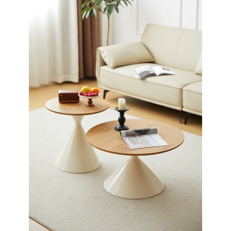 Round Coffee Table - Brown / White