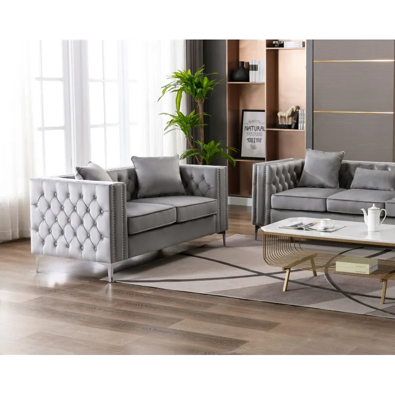 Lorreto - Velvet Loveseat - Gray