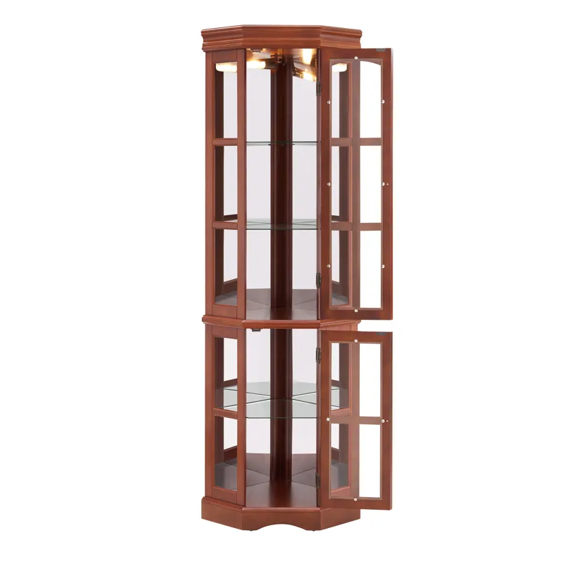 Corner Curio Cabinet With 5 Shelves And Lighting System (E26 Light Bulb Not Included) - Walnut
