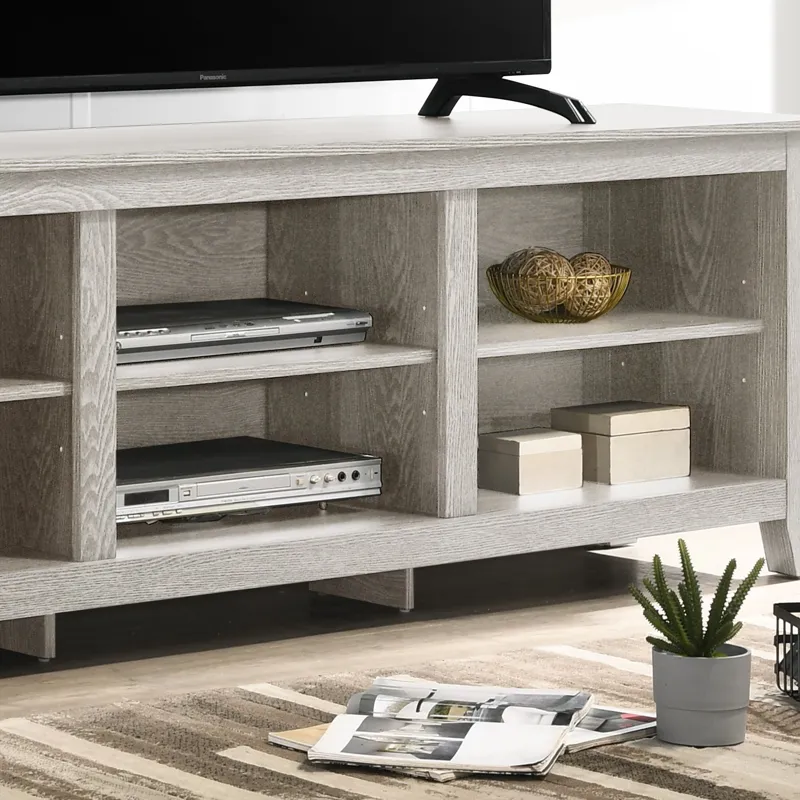 Benito - Wide TV Stand With Open Shelves And Cable Management - Dusty Gray