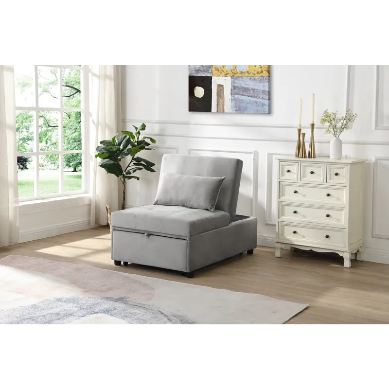 Folding Ottoman Sofa Bed - Gray Fabric