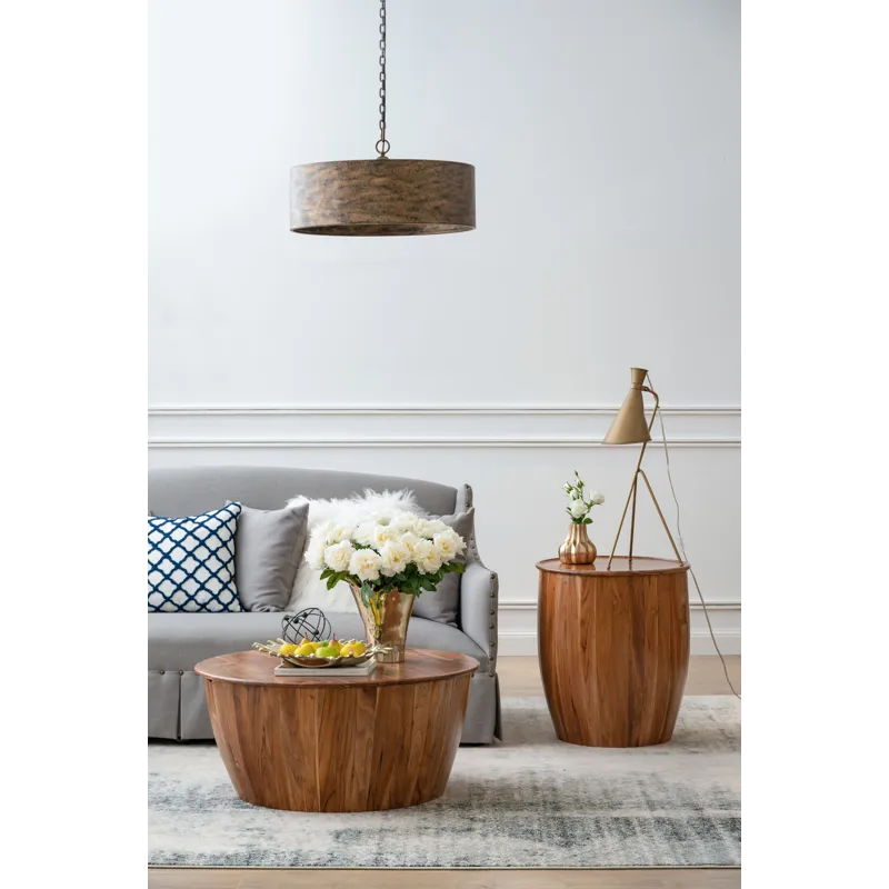 Drum Side Table With Tray Style Top - Brown